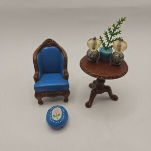 Vtg 1980 Mattel Littles Metal Doll Furniture Chair, Folding Table, Accessories